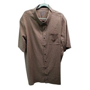 Perry Ellis Mens Brown Stretch Short Sleeve Button Up Shirt 3XL Tall Big